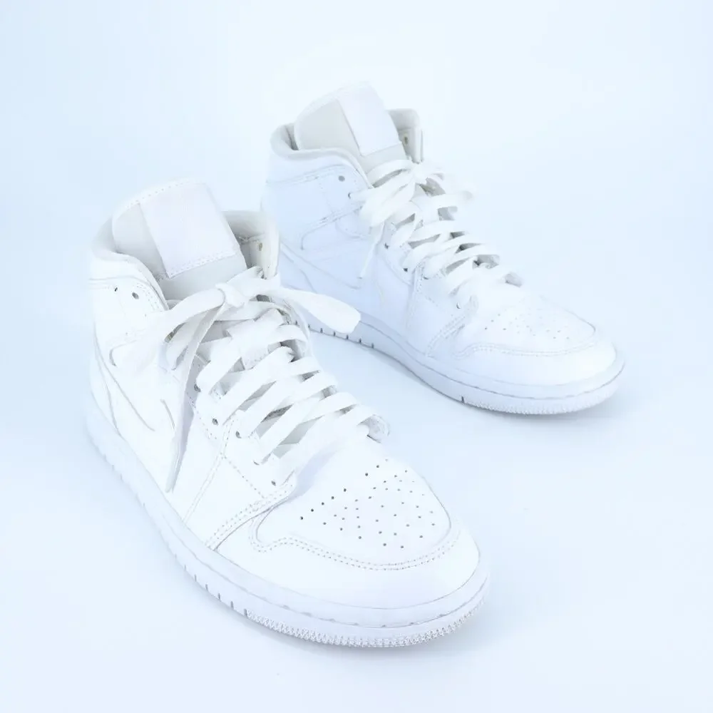 Nike Air Jordan 1 Mid Sneakers Triple White Leather Rubber Active Women's 7